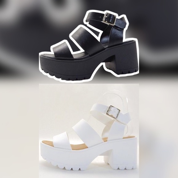 One Left! Soda Account White Chunk Lug Sole Platform Sandal - Picture 3 of 4